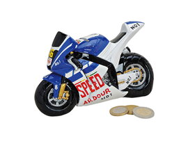 Blue and White Motorcycle Money Box
