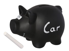 Black Piggy Money Box with Chalk