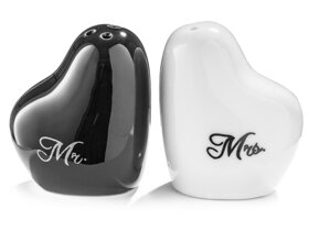 Heart-Shaped Salt and Pepper Shakers Mr. & Mrs.