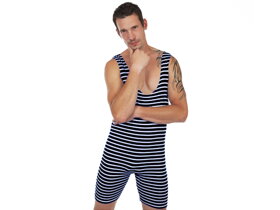 Mens Retro Black and White Swimsuit - M