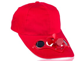 Red Solar Baseball Cap with Fan