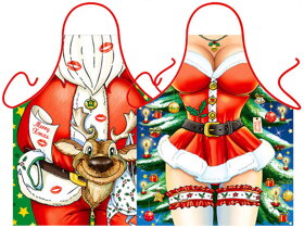Santa Claus with Reindeer and Santa Girl Apron