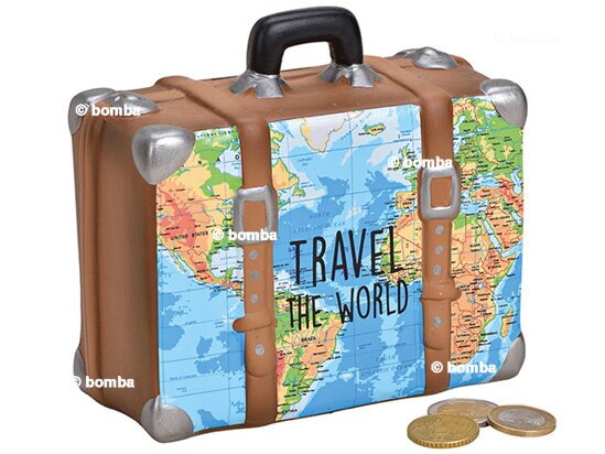 Ceramic Travel Suitcase Money Box with World Map