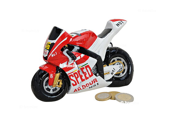 Red and White Motorcycle Money Box