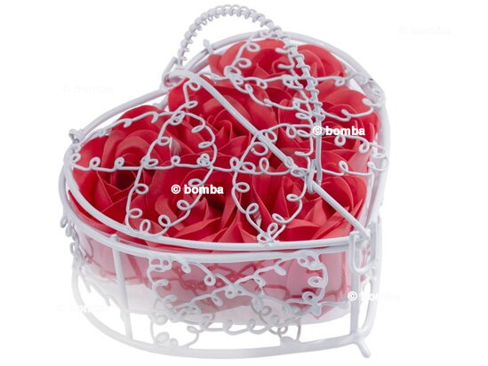 Red Soap Roses in a White Basket