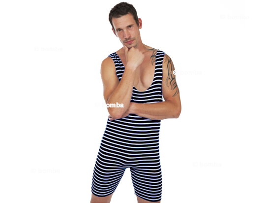 Mens Retro Black and White Swimsuit - L