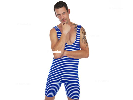 Mens Retro Blue and White Swimsuit - XXXL