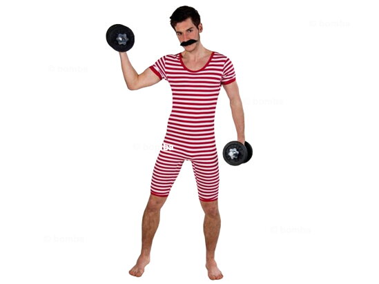 Mens Retro Red and White Swimsuit - M