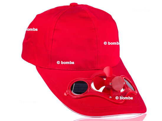 Red Solar Baseball Cap with Fan