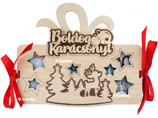 Wooden Money Gift Frame - Boldog Karácsonyt HU