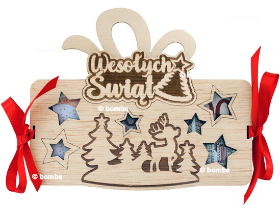 Wooden Money Gift Frame - Wesołych Świąt PL