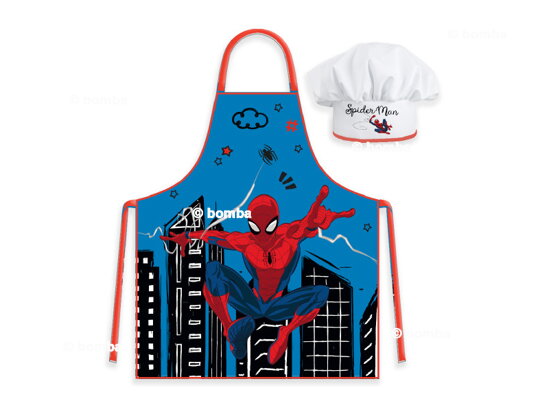 Blue Kids Apron with Chef Hat Spiderman