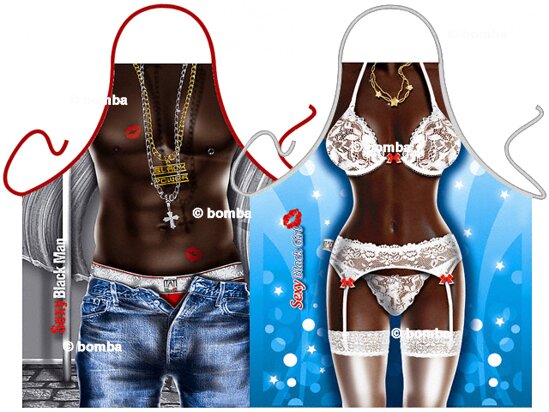 Sexy Dark-Skinned Couple Aprons
