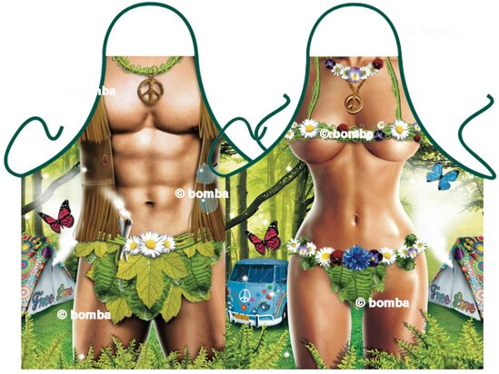 Hippie Man and Woman Aprons