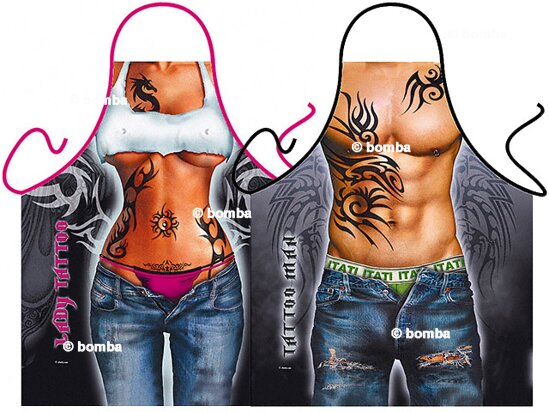 Tattooed Young Man and Woman Aprons